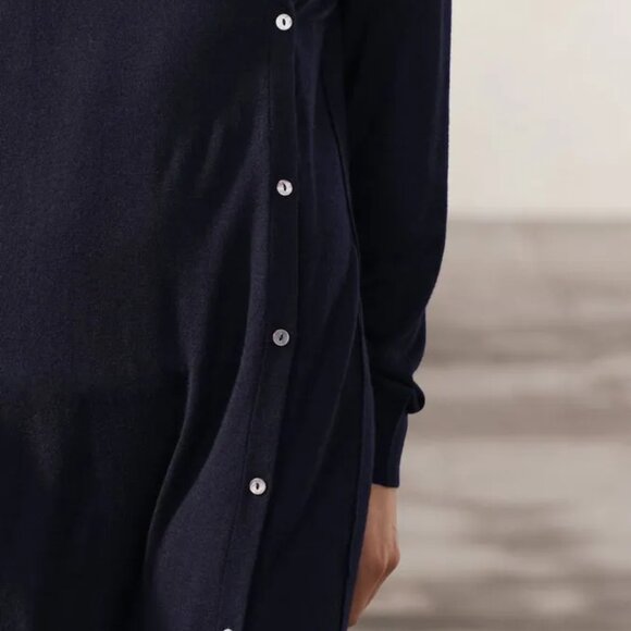 Zara Navy Blue Midi Knit Dress With Side Buttons Size S NWT - Picture 5 of 8